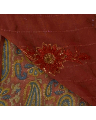 Sanskriti Vintage Orange Sarees Blend Georgette Hand Beaded Fabric Ethnic Sari, PS-51540-Orange-Sequins/Glass Beads-Blend Georgette-4
