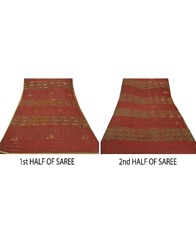 Sanskriti Vintage Orange Sarees Blend Georgette Hand Beaded Fabric Ethnic Sari, PS-51540-Orange-Sequins/Glass Beads-Blend Georgette-5