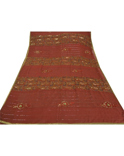 Sanskriti Vintage Orange Sarees Blend Georgette Hand Beaded Fabric Ethnic Sari, PS-51540-Orange-Sequins/Glass Beads-Blend Georgette-7