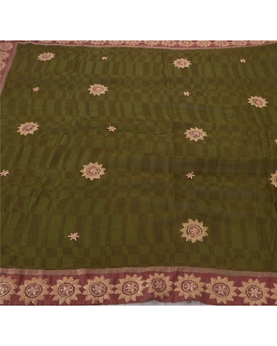 Sanskriti Vintage Green Sarees Blend Georgette Embroidered Fabric Premium Sari, PS-51541-Green-Zari/Thread Work-Blend Georgette-1