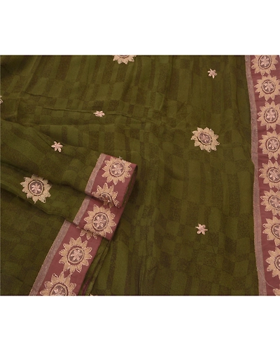 Sanskriti Vintage Green Sarees Blend Georgette Embroidered Fabric Premium Sari, PS-51541-Green-Zari/Thread Work-Blend Georgette-2