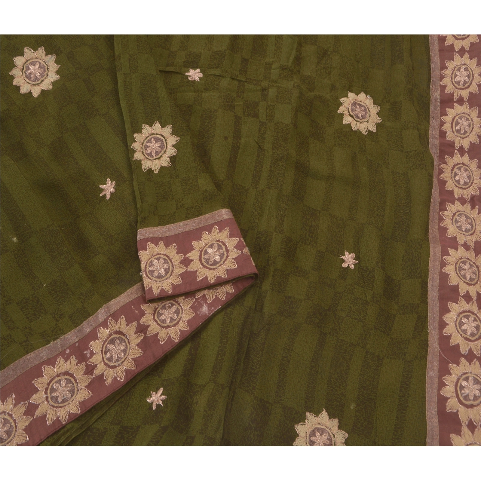 Sanskriti Vintage Green Sarees Blend Georgette Embroidered Fabric Premium Sari, PS-51541-Green-Zari/Thread Work-Blend Georgette-3