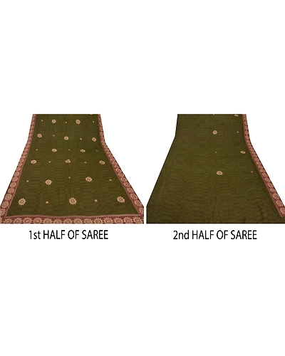 Sanskriti Vintage Green Sarees Blend Georgette Embroidered Fabric Premium Sari, PS-51541-Green-Zari/Thread Work-Blend Georgette-5