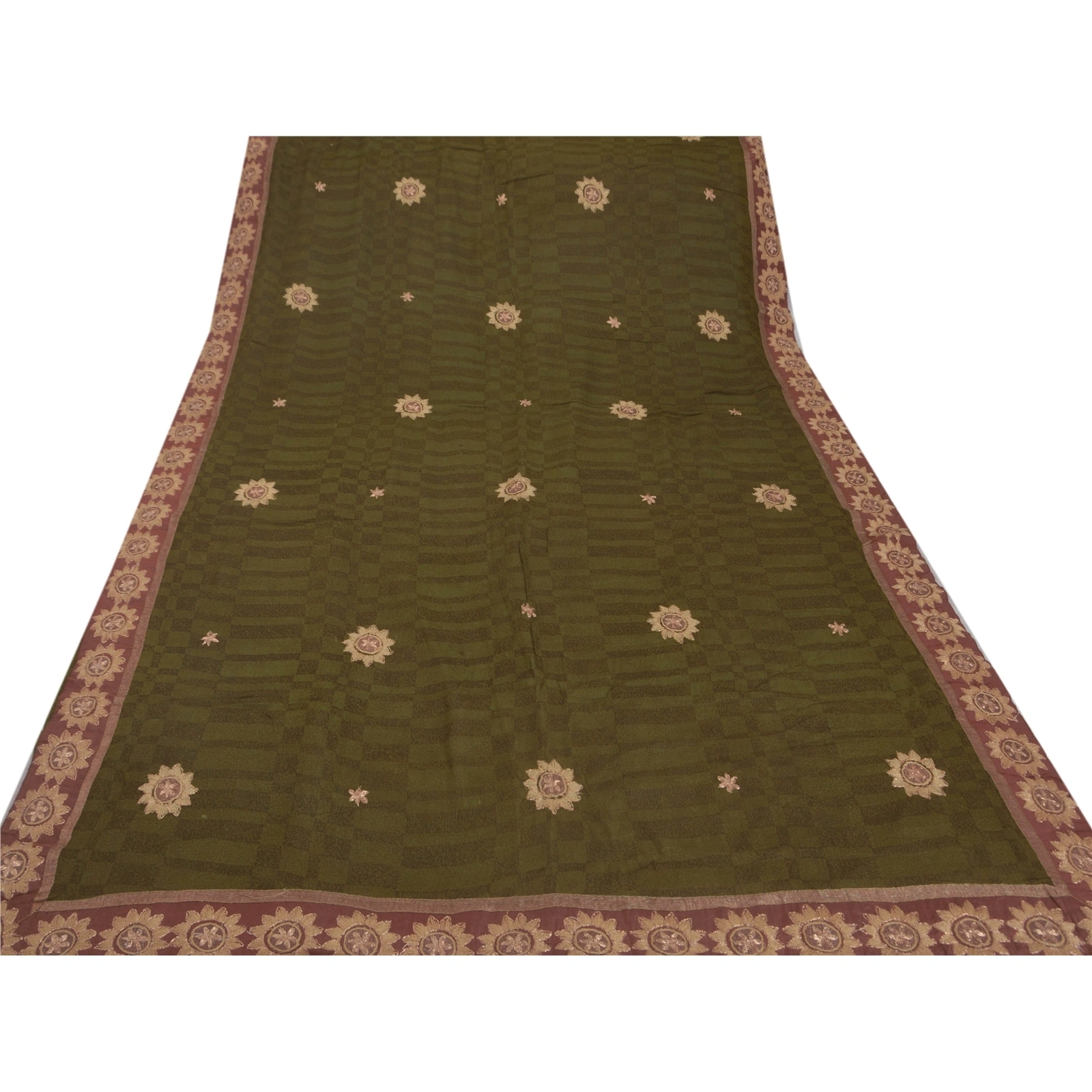 Sanskriti Vintage Green Sarees Blend Georgette Embroidered Fabric Premium Sari, PS-51541-Green-Zari/Thread Work-Blend Georgette-7