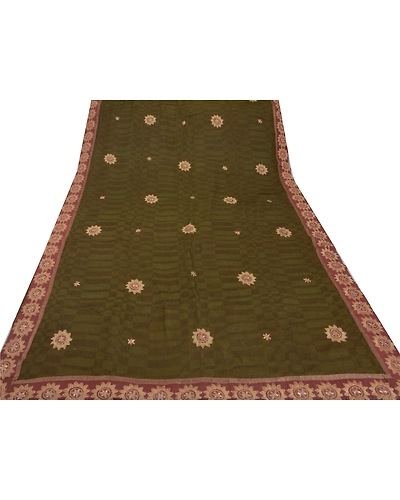 Sanskriti Vintage Green Sarees Blend Georgette Embroidered Fabric Premium Sari, PS-51541-Green-Zari/Thread Work-Blend Georgette-7