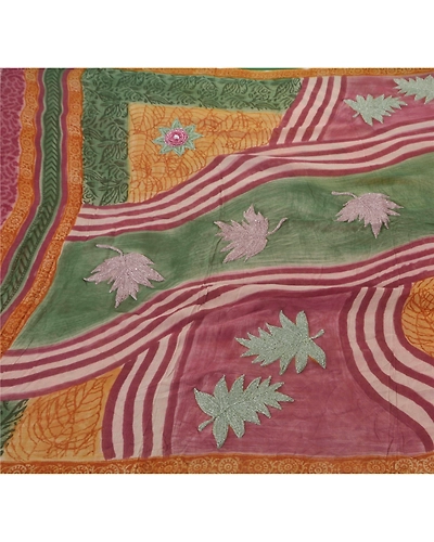 Sanskriti Vintage Indian Sari Blend Georgette Hand Beaded Fabric 5 Yd Sarees, PS-51551-Multi-Thread Work-Blend Georgette-1