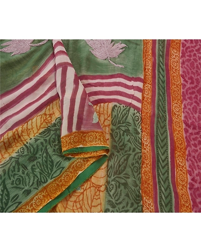 Sanskriti Vintage Indian Sari Blend Georgette Hand Beaded Fabric 5 Yd Sarees, PS-51551-Multi-Thread Work-Blend Georgette-3