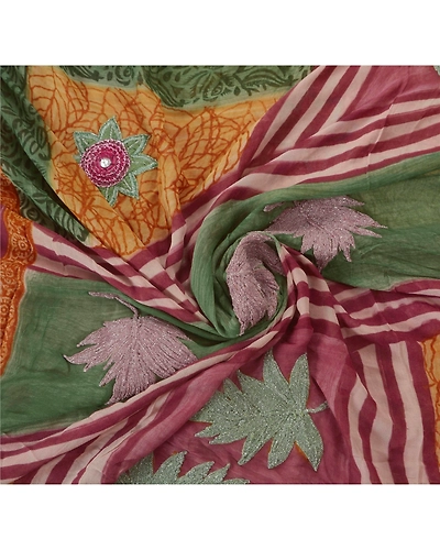 Sanskriti Vintage Indian Sari Blend Georgette Hand Beaded Fabric 5 Yd Sarees, PS-51551-Multi-Thread Work-Blend Georgette-6
