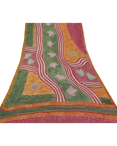 Sanskriti Vintage Indian Sari Blend Georgette Hand Beaded Fabric 5 Yd Sarees, PS-51551-Multi-Thread Work-Blend Georgette-7