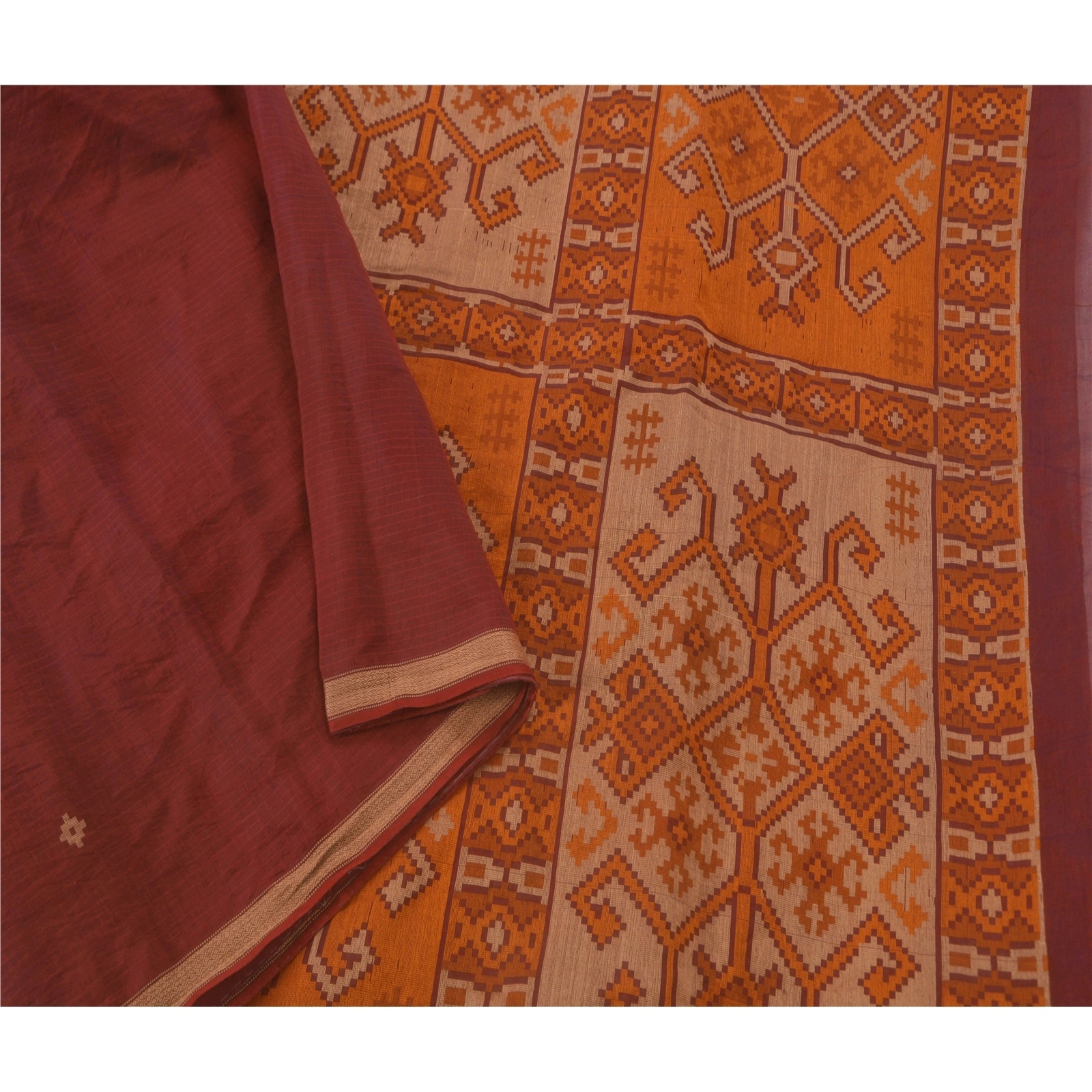 Sanskriti Vintage Dark Red Sarees Blend Cotton Woven Craft Fabric Premium Sari, PS-51567-Dark Red-Woven Work-Blend Cotton-1