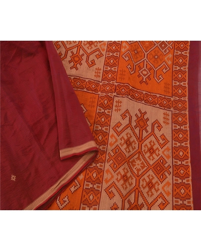 Sanskriti Vintage Dark Red Sarees Blend Cotton Woven Craft Fabric Premium Sari, PS-51567-Dark Red-Woven Work-Blend Cotton-1