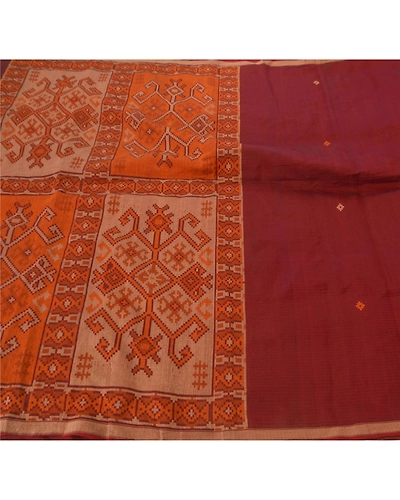 Sanskriti Vintage Dark Red Sarees Blend Cotton Woven Craft Fabric Premium Sari, PS-51567-Dark Red-Woven Work-Blend Cotton-4