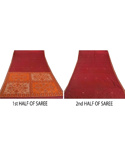 Sanskriti Vintage Dark Red Sarees Blend Cotton Woven Craft Fabric Premium Sari, PS-51567-Dark Red-Woven Work-Blend Cotton-5