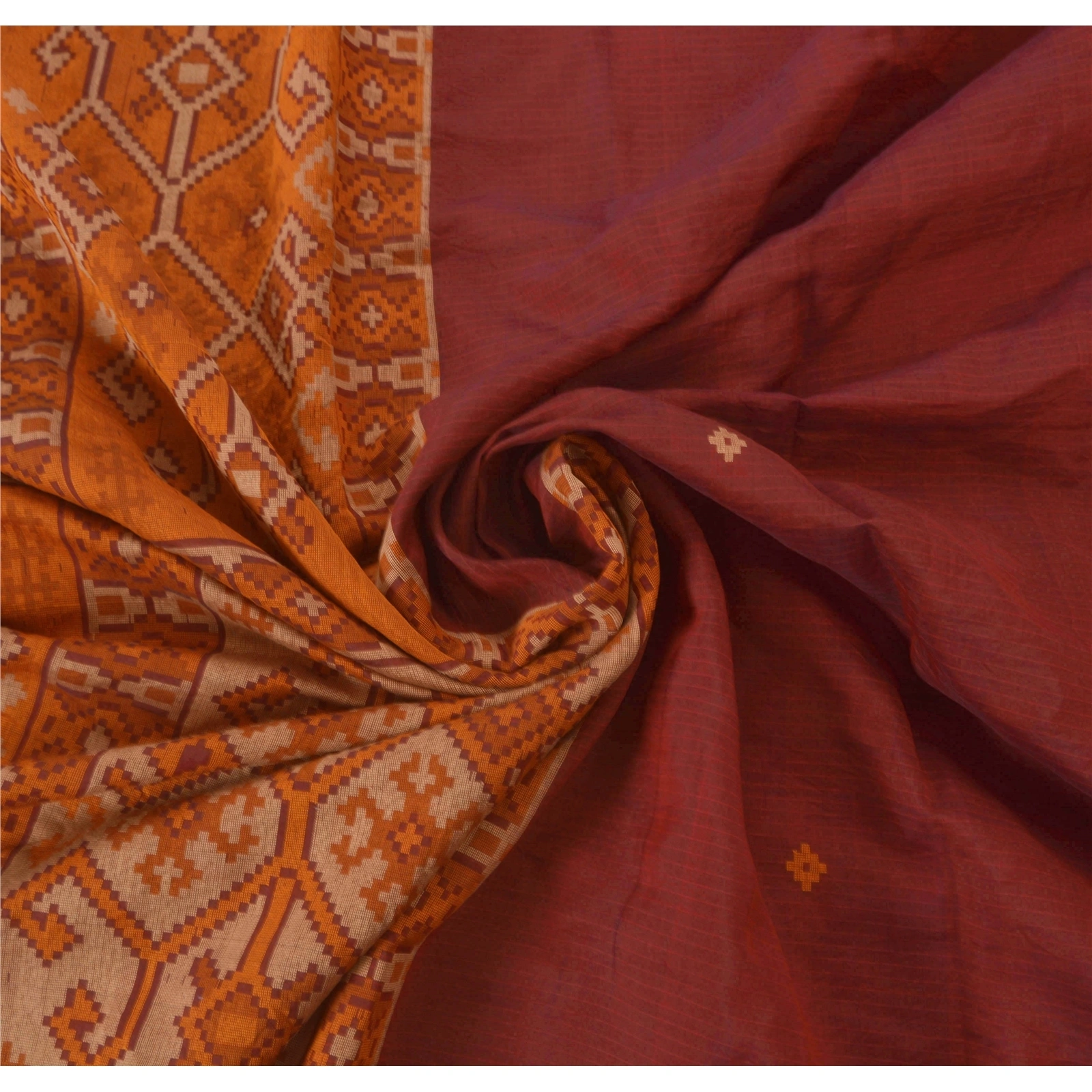 Sanskriti Vintage Dark Red Sarees Blend Cotton Woven Craft Fabric Premium Sari, PS-51567-Dark Red-Woven Work-Blend Cotton-6