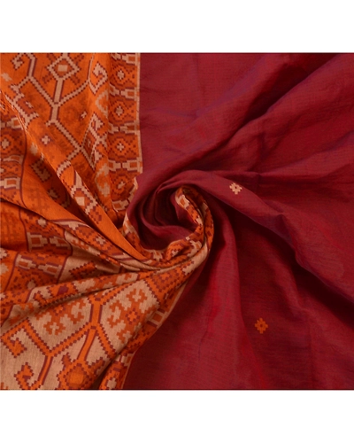 Sanskriti Vintage Dark Red Sarees Blend Cotton Woven Craft Fabric Premium Sari, PS-51567-Dark Red-Woven Work-Blend Cotton-6