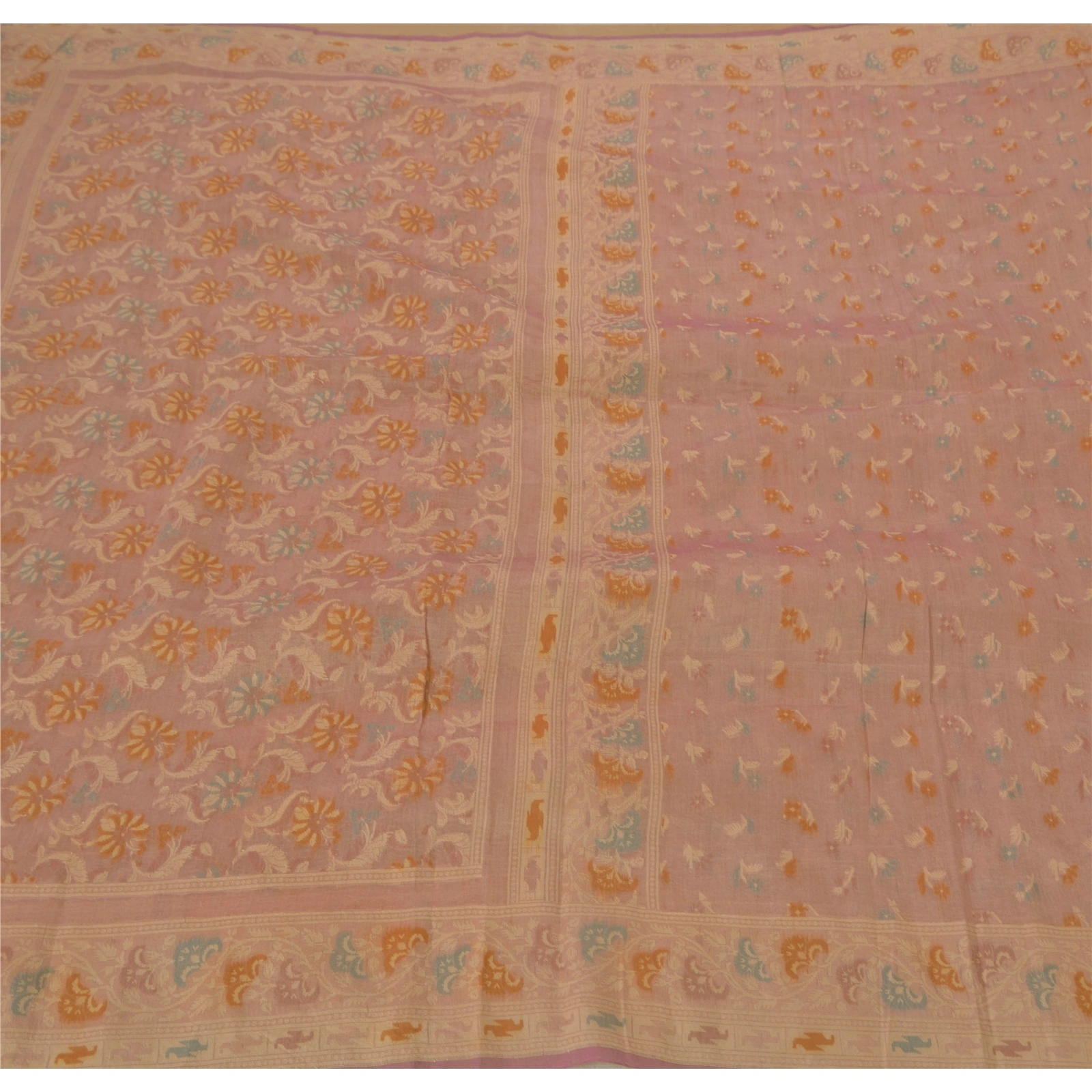 Sanskriti Vintage Peach Sarees 100% Pure Cotton Woven Craft Fabric Premium Sari, PS-51602-Peach-Woven Work-100% Pure Cotton-1