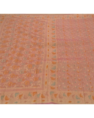 Sanskriti Vintage Peach Sarees 100% Pure Cotton Woven Craft Fabric Premium Sari, PS-51602-Peach-Woven Work-100% Pure Cotton-1