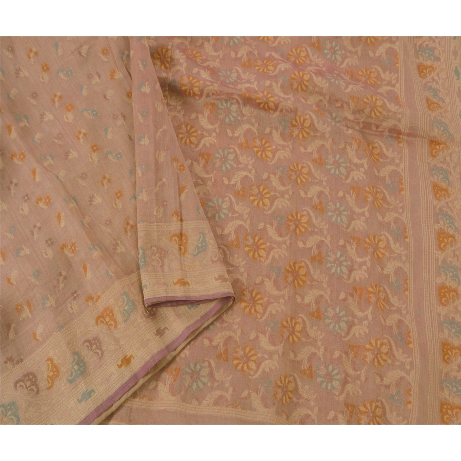 Sanskriti Vintage Peach Sarees 100% Pure Cotton Woven Craft Fabric Premium Sari, PS-51602-Peach-Woven Work-100% Pure Cotton-3