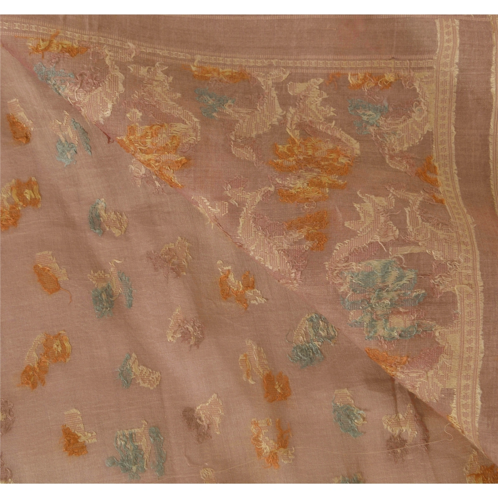 Sanskriti Vintage Peach Sarees 100% Pure Cotton Woven Craft Fabric Premium Sari, PS-51602-Peach-Woven Work-100% Pure Cotton-4