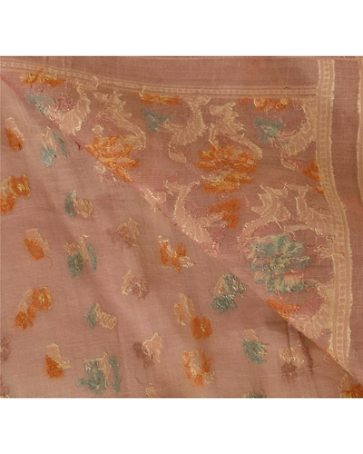 Sanskriti Vintage Peach Sarees 100% Pure Cotton Woven Craft Fabric Premium Sari, PS-51602-Peach-Woven Work-100% Pure Cotton-4