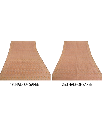 Sanskriti Vintage Peach Sarees 100% Pure Cotton Woven Craft Fabric Premium Sari, PS-51602-Peach-Woven Work-100% Pure Cotton-5