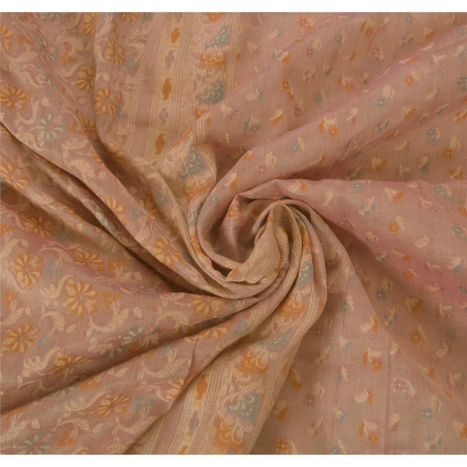 Sanskriti Vintage Peach Sarees 100% Pure Cotton Woven Craft Fabric Premium Sari, PS-51602-Peach-Woven Work-100% Pure Cotton-6