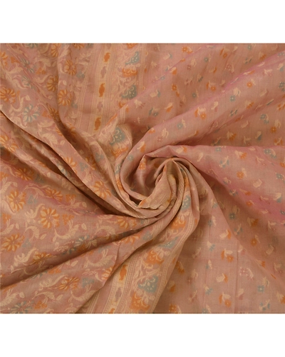 Sanskriti Vintage Peach Sarees 100% Pure Cotton Woven Craft Fabric Premium Sari, PS-51602-Peach-Woven Work-100% Pure Cotton-6