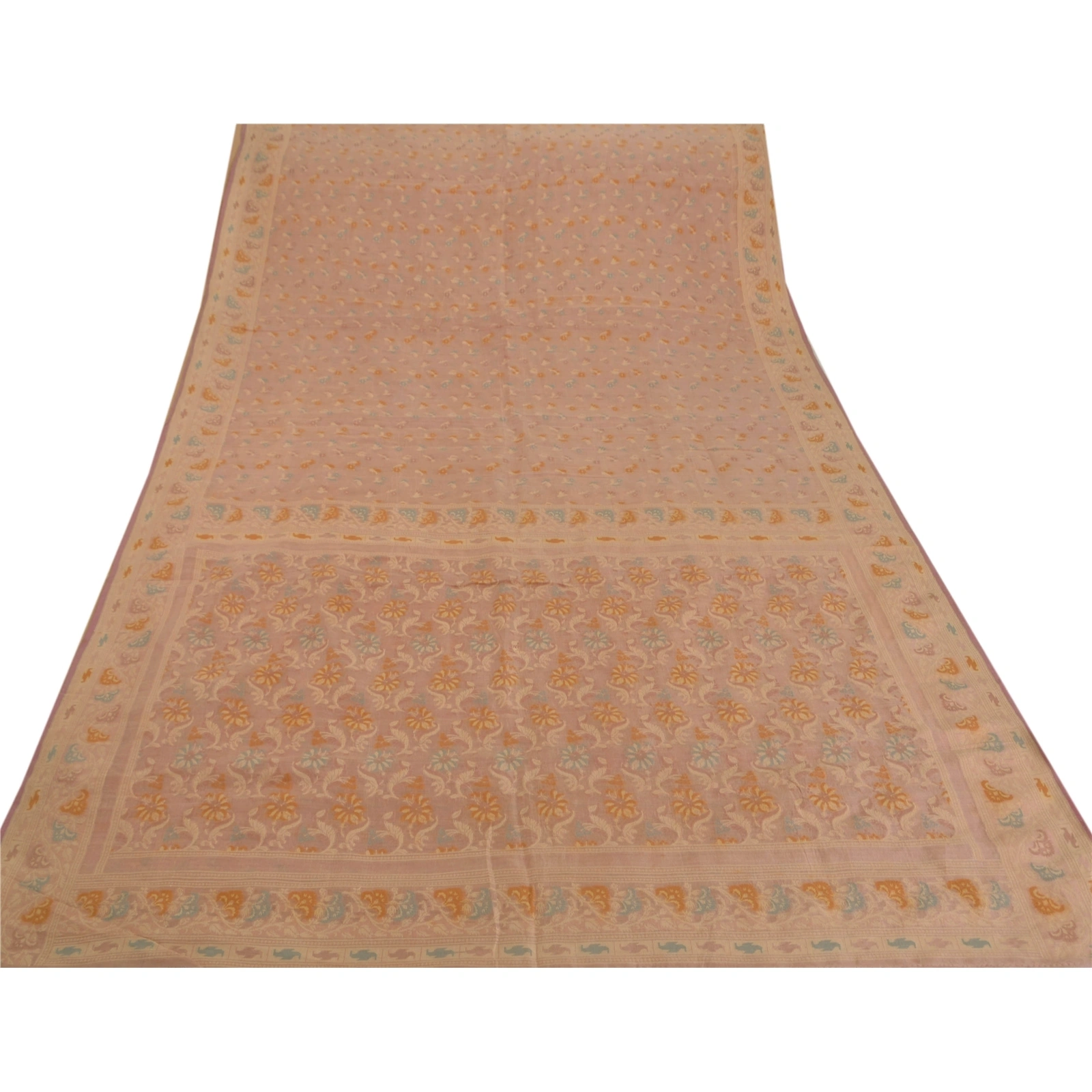 Sanskriti Vintage Peach Sarees 100% Pure Cotton Woven Craft Fabric Premium Sari, PS-51602-Peach-Woven Work-100% Pure Cotton-7