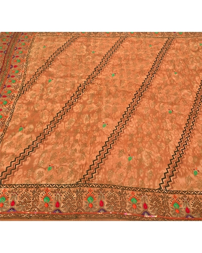 Sanskriti Vintage Brown Sarees Pure Silk Hand Beaded Fabric Craft Premium Sari, PS-51652-Brown-Thread Work-100% Pure Silk-1