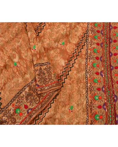 Sanskriti Vintage Brown Sarees Pure Silk Hand Beaded Fabric Craft Premium Sari, PS-51652-Brown-Thread Work-100% Pure Silk-3