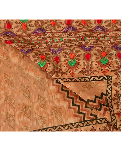 Sanskriti Vintage Brown Sarees Pure Silk Hand Beaded Fabric Craft Premium Sari, PS-51652-Brown-Thread Work-100% Pure Silk-4