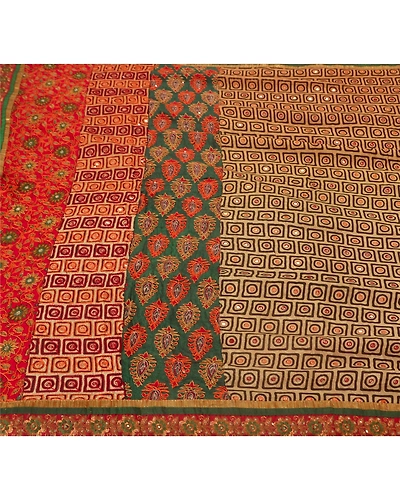 Sanskriti Vintage Cream Sarees Blend Silk Hand Beaded Fabric Cultural Sari, PS-51674-Cream-Thread Work-Blend Silk-1