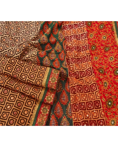 Sanskriti Vintage Cream Sarees Blend Silk Hand Beaded Fabric Cultural Sari, PS-51674-Cream-Thread Work-Blend Silk-2