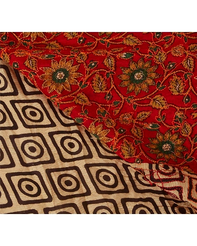 Sanskriti Vintage Cream Sarees Blend Silk Hand Beaded Fabric Cultural Sari, PS-51674-Cream-Thread Work-Blend Silk-4