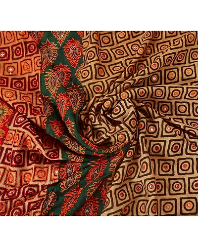 Sanskriti Vintage Cream Sarees Blend Silk Hand Beaded Fabric Cultural Sari, PS-51674-Cream-Thread Work-Blend Silk-6