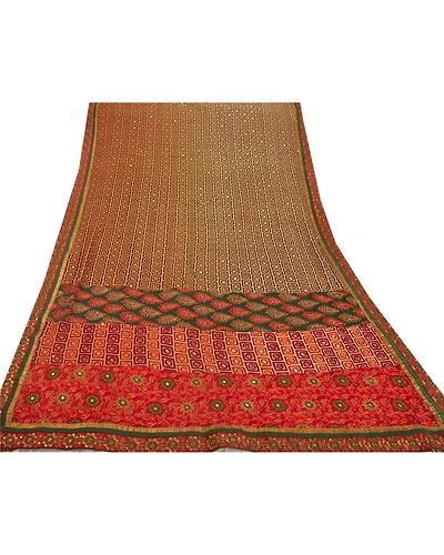 Sanskriti Vintage Cream Sarees Blend Silk Hand Beaded Fabric Cultural Sari, PS-51674-Cream-Thread Work-Blend Silk-7