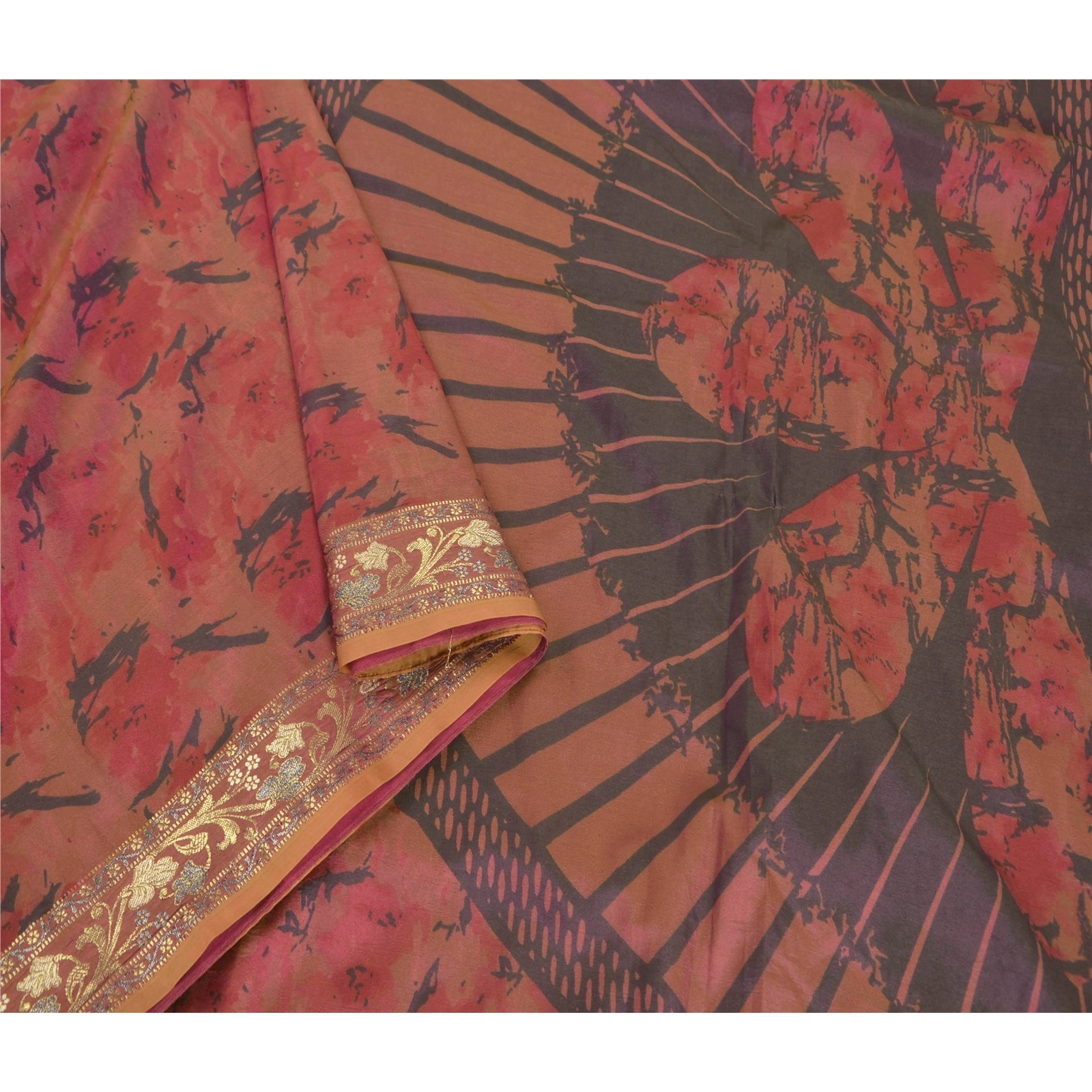 Sanskriti Vintage Pink Sarees Art Silk Woven Printed Craft Fabric Premium Sari, PS-51696-Pink-Woven/Printed Work-Art Silk-3