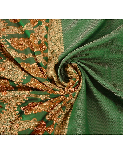Sanskriti Vintage Green Sarees Blend Cotton Woven Hand Beaded Craft Fabric Sari, PS-51732-Green-Woven/Zardozi Work-Blend Cotton-6
