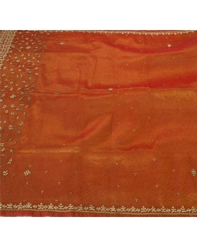 Sanskriti Vintage Brown Sarees Tissue Fabric Hand Beaded Woven Craft Ethnic Sari, PS-51824-Brown-Zardozi Work-Tissue-1