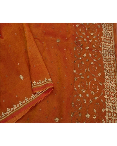 Sanskriti Vintage Brown Sarees Tissue Fabric Hand Beaded Woven Craft Ethnic Sari, PS-51824-Brown-Zardozi Work-Tissue-3