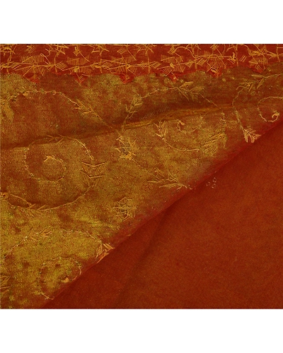 Sanskriti Vintage Brown Sarees Tissue Fabric Hand Beaded Woven Craft Ethnic Sari, PS-51824-Brown-Zardozi Work-Tissue-4