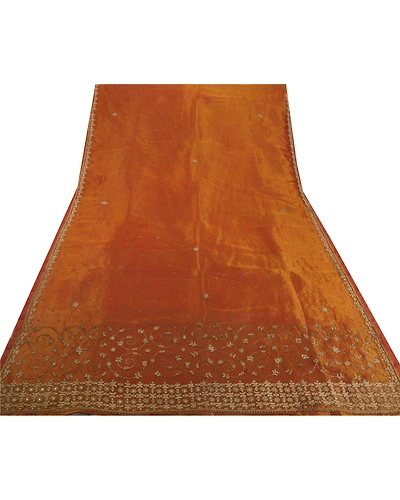 Sanskriti Vintage Brown Sarees Tissue Fabric Hand Beaded Woven Craft Ethnic Sari, PS-51824-Brown-Zardozi Work-Tissue-7