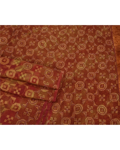 Sanskriti Vintage Red Sarees Pure Organza Silk Woven Craft Fabric Premium Sari, PS-51872-Red-Beads/Woven Work-100% Pure Organza Silk-2