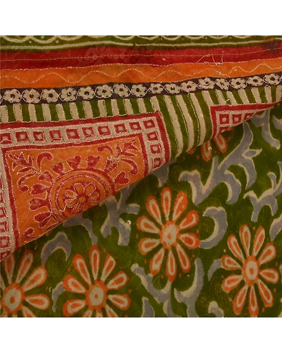 Sanskriti Vintage Green Sarees Pure Georgette Silk Hand Beaded Fabric Craft Sari, PS-51962-Green-Zari Work-100% Pure Georgette Silk-3