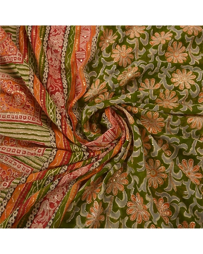 Sanskriti Vintage Green Sarees Pure Georgette Silk Hand Beaded Fabric Craft Sari, PS-51962-Green-Zari Work-100% Pure Georgette Silk-6