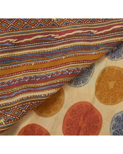 Sanskriti Vintage Cream Sarees Pure Crepe Silk Fabric Hand Embroider Kantha Sari, PS-51989-Cream-Thread Work-100% Pure Crepe Silk-3