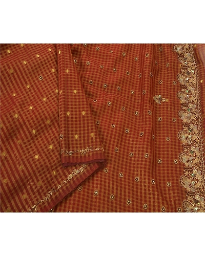 Sanskriti Vintage Red Sarees Art Silk Craft Fabric Hand Beaded Premium Zari Sari, PS-51995-Red-Zari/Zardozi/Dabka Work-Art Silk-1