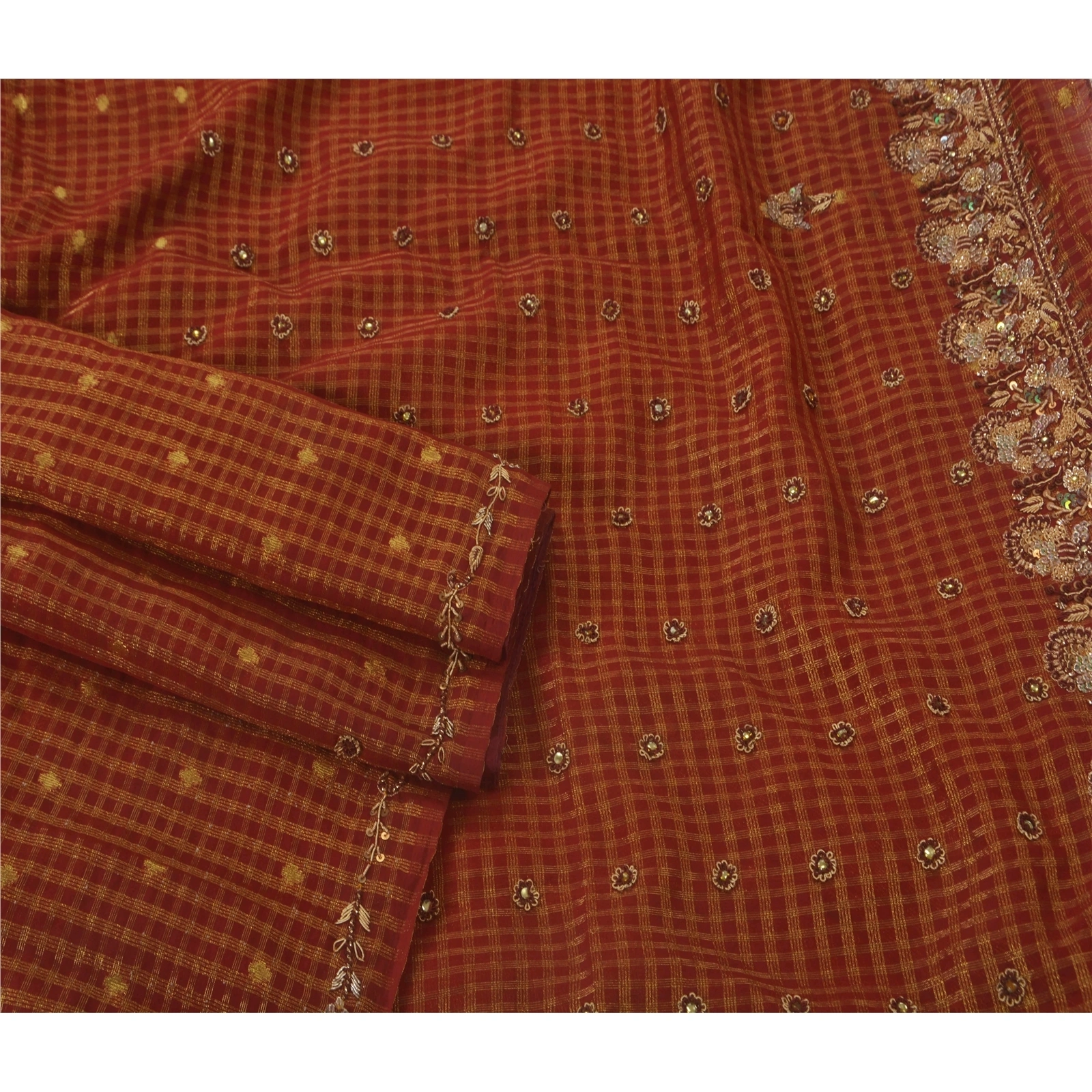 Sanskriti Vintage Red Sarees Art Silk Craft Fabric Hand Beaded Premium Zari Sari, PS-51995-Red-Zari/Zardozi/Dabka Work-Art Silk-2