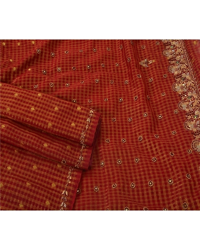 Sanskriti Vintage Red Sarees Art Silk Craft Fabric Hand Beaded Premium Zari Sari, PS-51995-Red-Zari/Zardozi/Dabka Work-Art Silk-2
