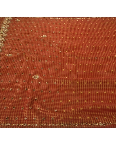 Sanskriti Vintage Red Sarees Art Silk Craft Fabric Hand Beaded Premium Zari Sari, PS-51995-Red-Zari/Zardozi/Dabka Work-Art Silk-5